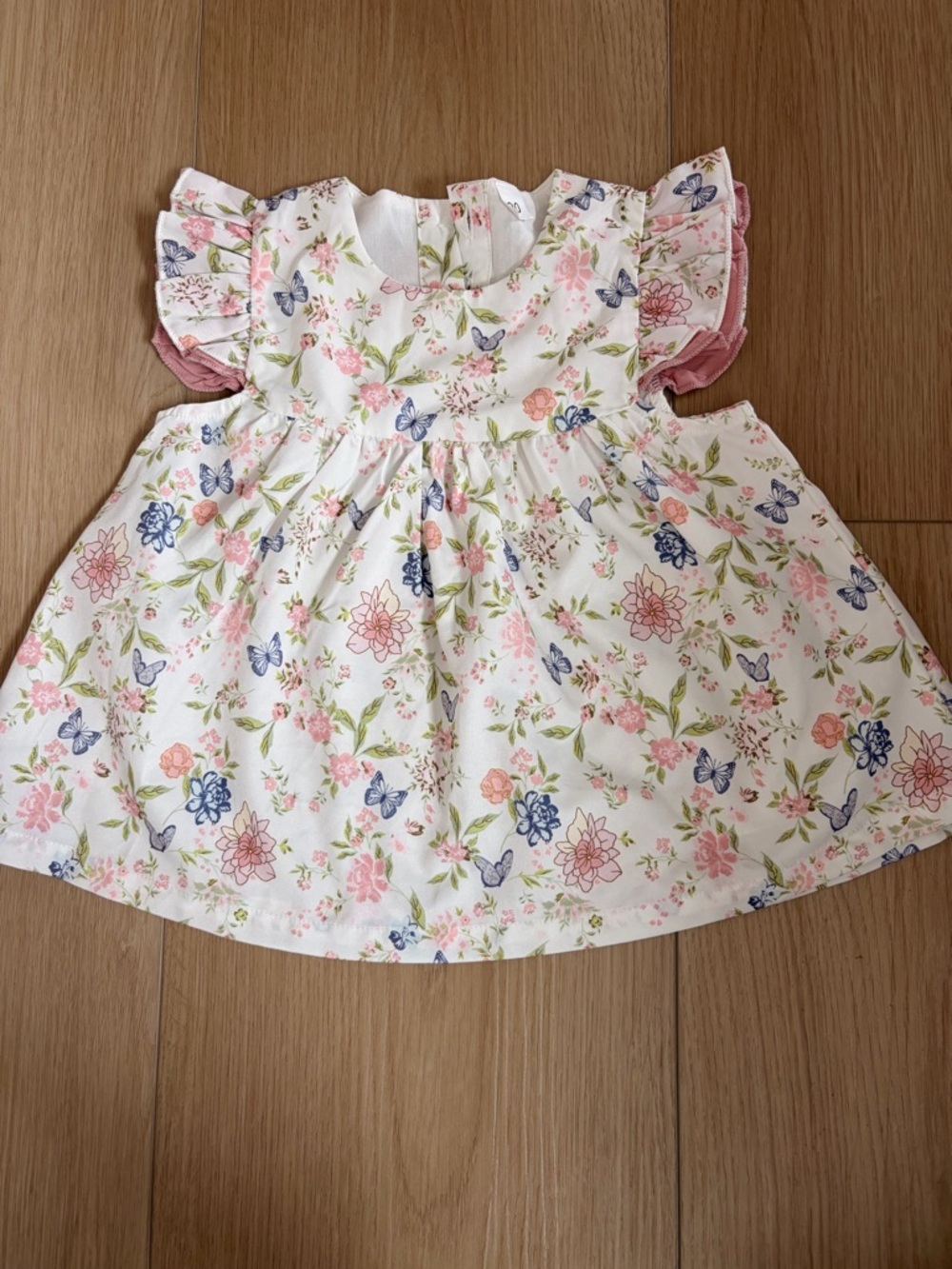 Floral Butterfly Cotton Dress for Girls - White & Pink